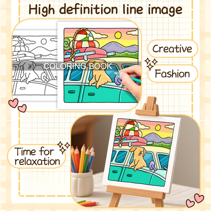 Dog Moments Colouring Book, PUPPY LIFE Scenes for Adult Stress Relief, Kids Educational Toys, Painting Drawing Book