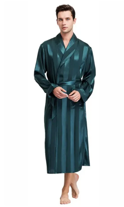 Men's Satin Kimono Robe, Luxury Print Gold Bathrobe, Plus Size Silk Dressing Gown, Geometric Lounge Sleepwear
