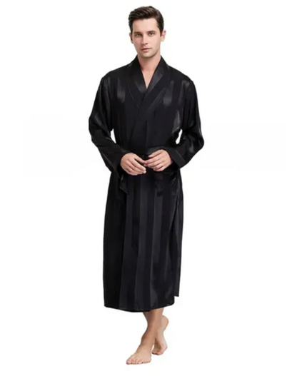 Men's Satin Kimono Robe, Luxury Print Gold Bathrobe, Plus Size Silk Dressing Gown, Geometric Lounge Sleepwear