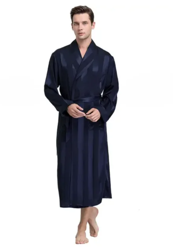 Men's Satin Kimono Robe, Luxury Print Gold Bathrobe, Plus Size Silk Dressing Gown, Geometric Lounge Sleepwear
