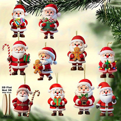 Wooden Gingerbread Man Santa Claus Christmas Ornament Flat Tree Pendant Festive Home Decoration Gif 4