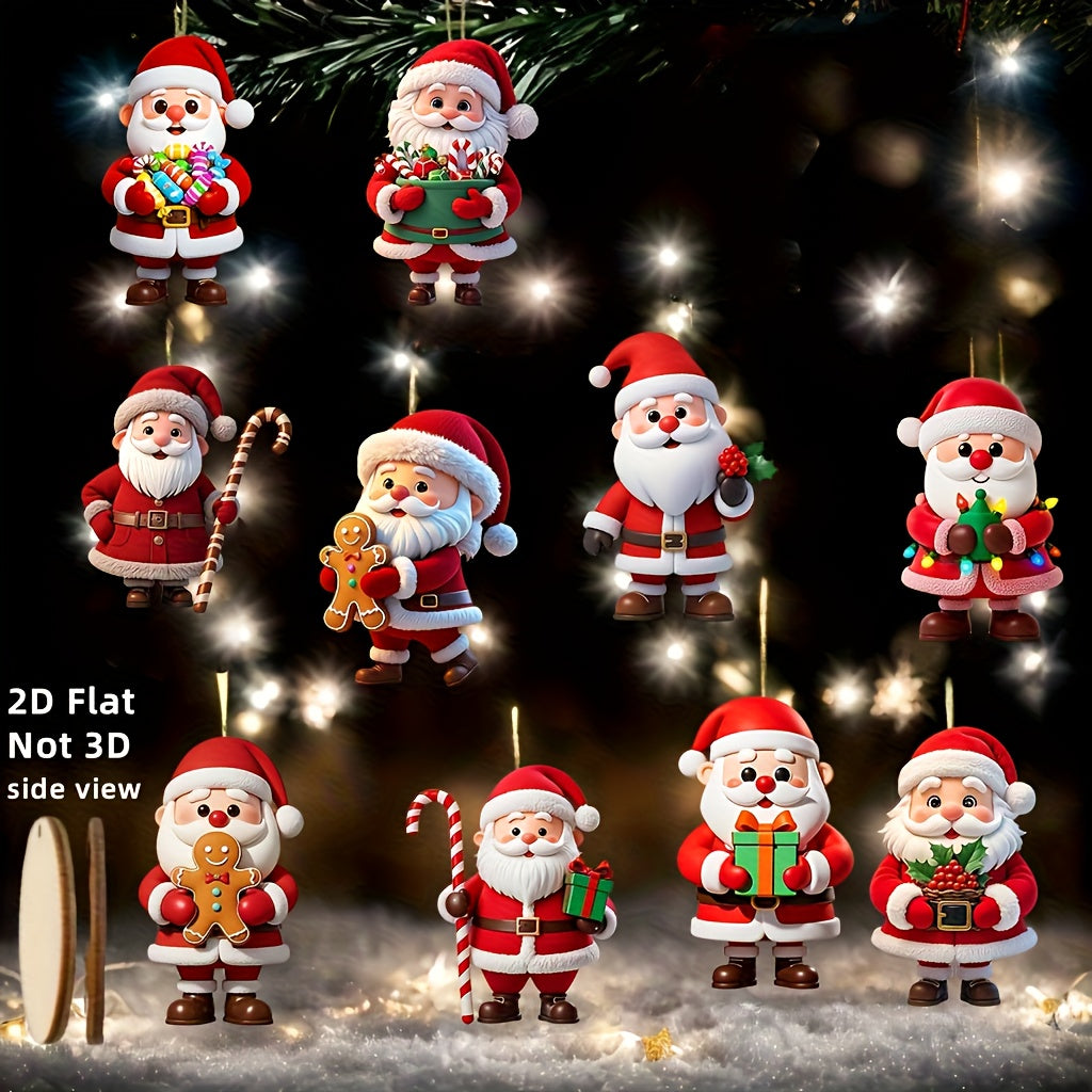 Wooden Gingerbread Man Santa Claus Christmas Ornament Flat Tree Pendant Festive Home Decoration Gif 5