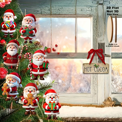Wooden Gingerbread Man Santa Claus Christmas Ornament Flat Tree Pendant Festive Home Decoration Gif 6