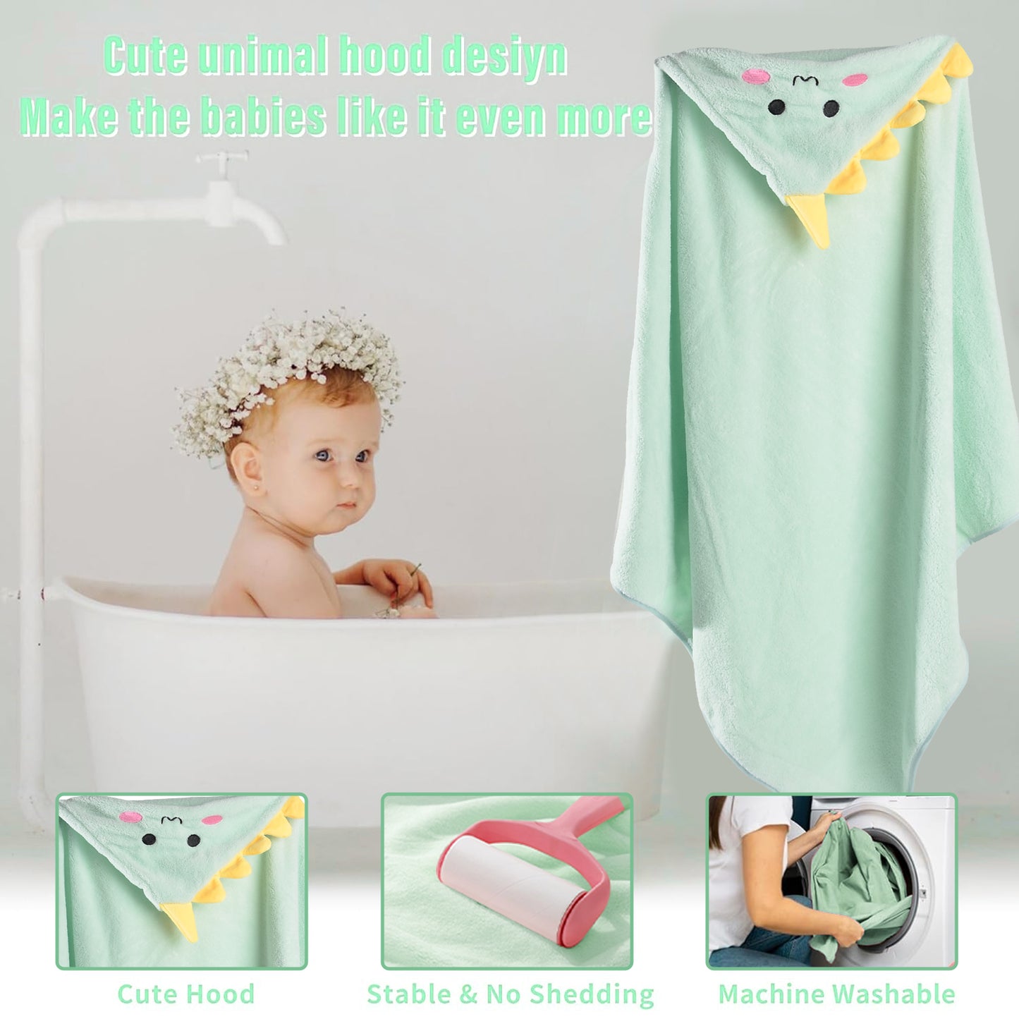 Soft Baby Towel with Hood, 2PCS Set for Newborns, Toddlers, and Kids, Hooded Baby Towels