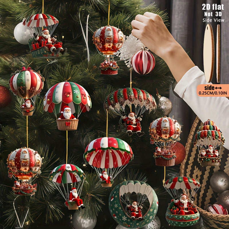 Christmas Tree Wooden Hanging Decorations, Mobile Santa Claus, Hot Air Balloon, Festive Holiday Ornament Kit