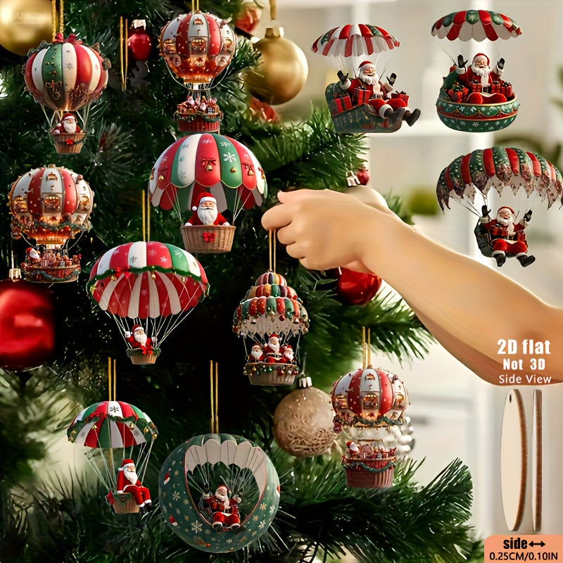 Christmas Tree Wooden Hanging Decorations, Mobile Santa Claus, Hot Air Balloon, Festive Holiday Ornament Kit
