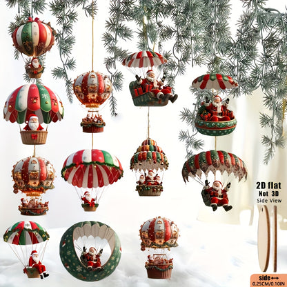 Christmas Tree Wooden Hanging Decorations, Mobile Santa Claus, Hot Air Balloon, Festive Holiday Ornament Kit