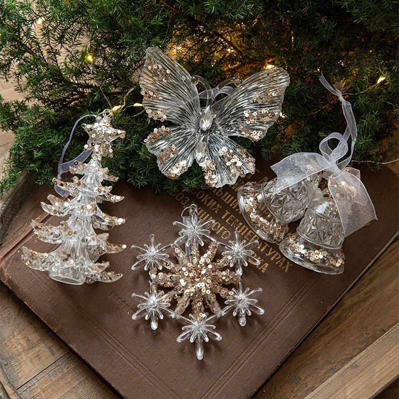 Christmas Tree Ornaments Hanging, Acrylic Crystal Pendant, Snowflake Ornaments , Home Decoration Xmas Gifts