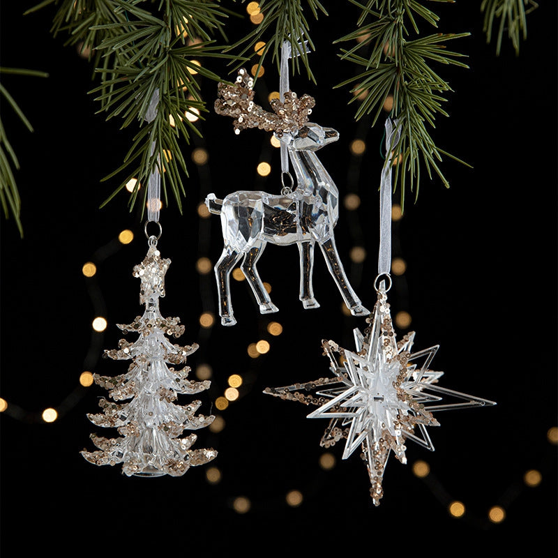 Christmas Tree Ornaments Hanging, Acrylic Crystal Pendant, Snowflake Ornaments , Home Decoration Xmas Gifts