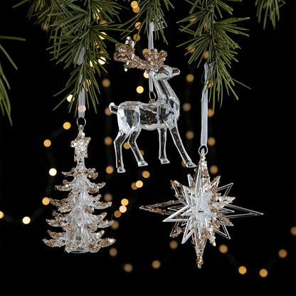 Christmas Tree Ornaments Hanging, Acrylic Crystal Pendant, Snowflake Ornaments , Home Decoration Xmas Gifts