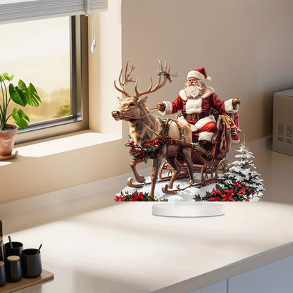 Acrylic Santa Claus Reindeer Sled Decoration Tabletop Christmas Ornament With Base Xmas Navidad Par 4