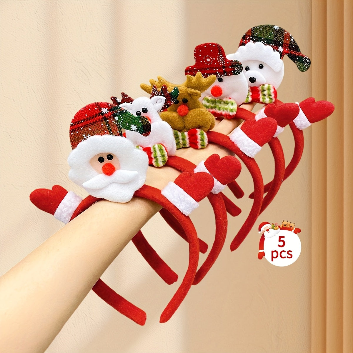 Christmas Headbands, Santa Claus Hairband Set, Festive Xmas Headbands for Party Favors and Holiday Supplies
