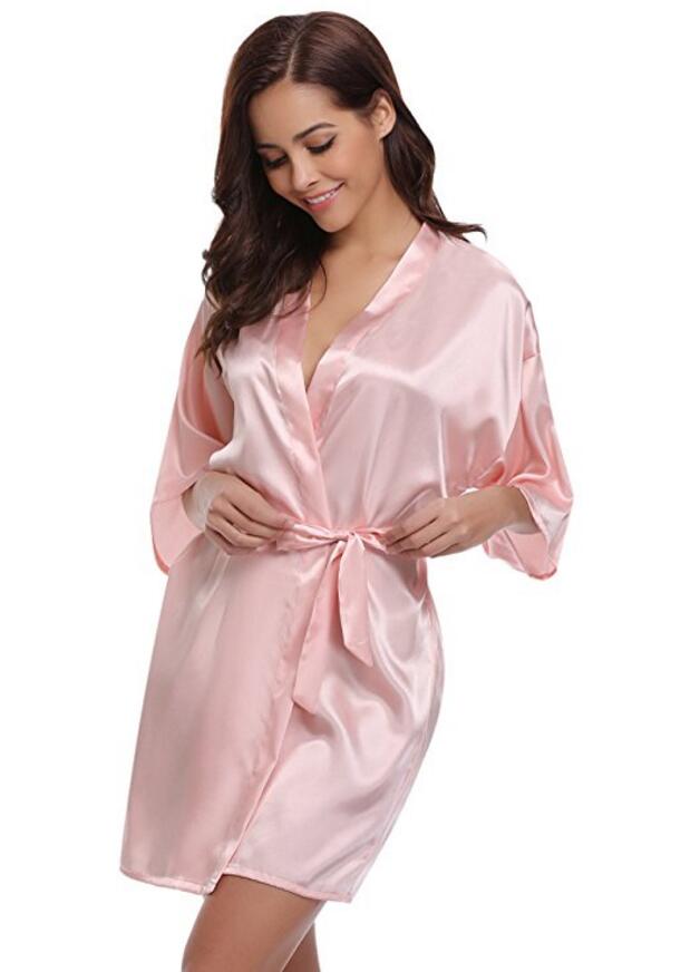Luxury Silk Kimono Robe, Women's Satin Bathrobe, Navy Blue Bridesmaid Robe, Sexy Dressing Gown