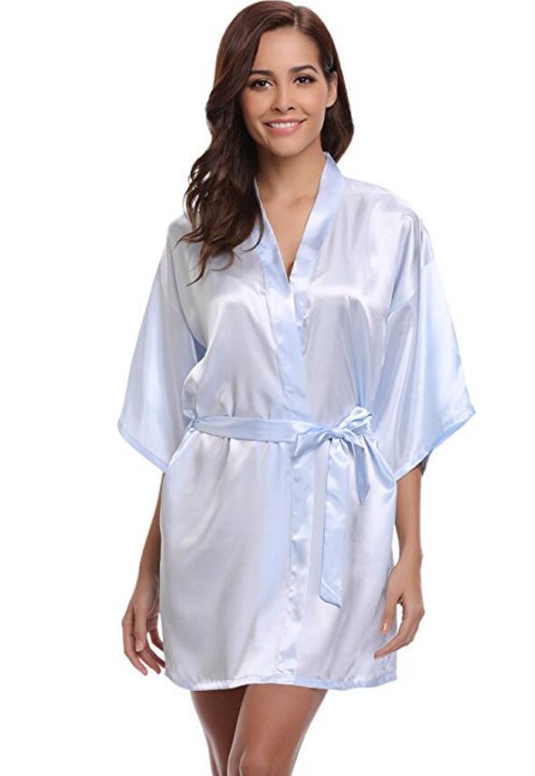 Luxury Silk Kimono Robe, Women's Satin Bathrobe, Navy Blue Bridesmaid Robe, Sexy Dressing Gown