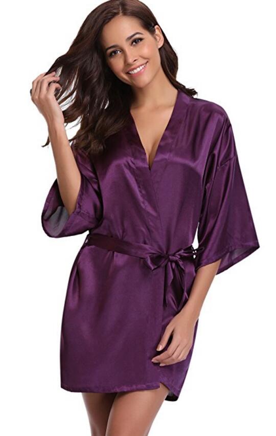 Luxury Silk Kimono Robe, Women's Satin Bathrobe, Navy Blue Bridesmaid Robe, Sexy Dressing Gown