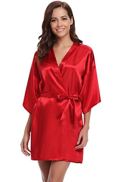 Luxury Silk Kimono Robe, Women's Satin Bathrobe, Navy Blue Bridesmaid Robe, Sexy Dressing Gown
