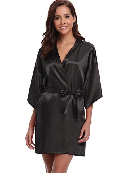 Luxury Silk Kimono Robe, Women's Satin Bathrobe, Navy Blue Bridesmaid Robe, Sexy Dressing Gown
