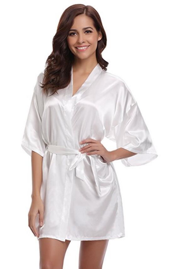 Luxury Silk Kimono Robe, Women's Satin Bathrobe, Navy Blue Bridesmaid Robe, Sexy Dressing Gown