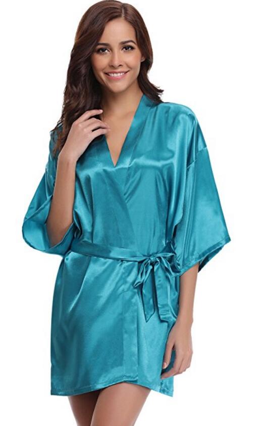 Luxury Silk Kimono Robe, Women's Satin Bathrobe, Navy Blue Bridesmaid Robe, Sexy Dressing Gown