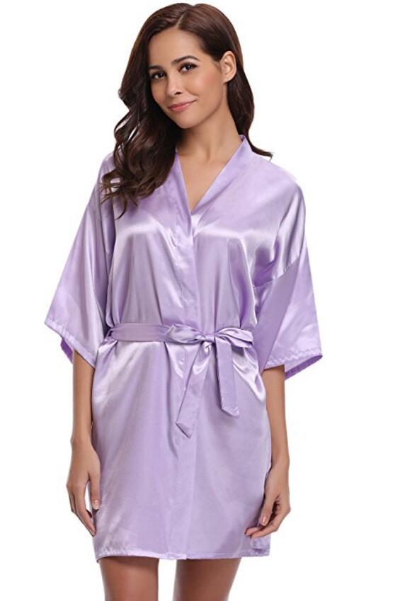 Luxury Silk Kimono Robe, Women's Satin Bathrobe, Navy Blue Bridesmaid Robe, Sexy Dressing Gown