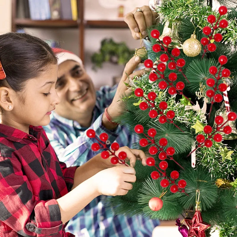 Head Fake Holly Berry Flowers, Christmas Artificial Red Berries Stems, DIY Wreath, Tree Decorations, Holiday Party Decor
