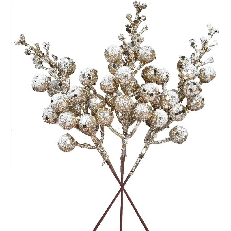 Christmas Decoration Head Red Sparkling Snow Berries Bouquet, Artificial Xmas Tree Ornaments, Party Home Decor