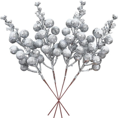 Christmas Decoration Head Red Sparkling Snow Berries Bouquet, Artificial Xmas Tree Ornaments, Party Home Decor