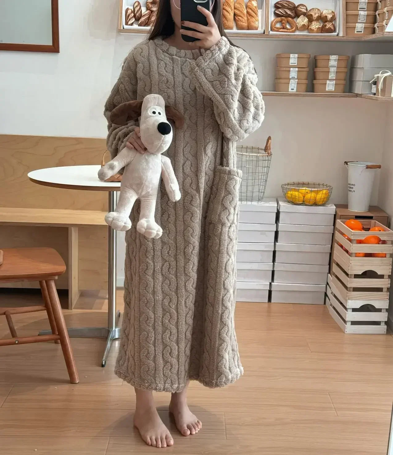 Winter Nightgown For Women Long Sleeve Flannel Sleepwear Loose Fit Nightdress With Pockets Thickene 10
