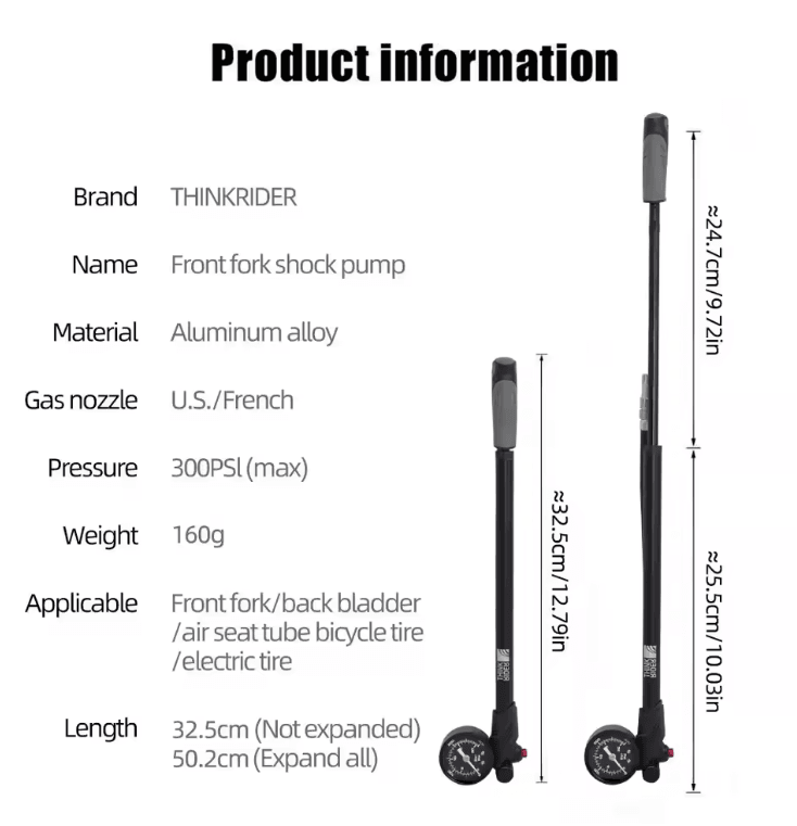 ThinkRider 300PSI Portable Bike Shock Pump With Pressure Gauge 1