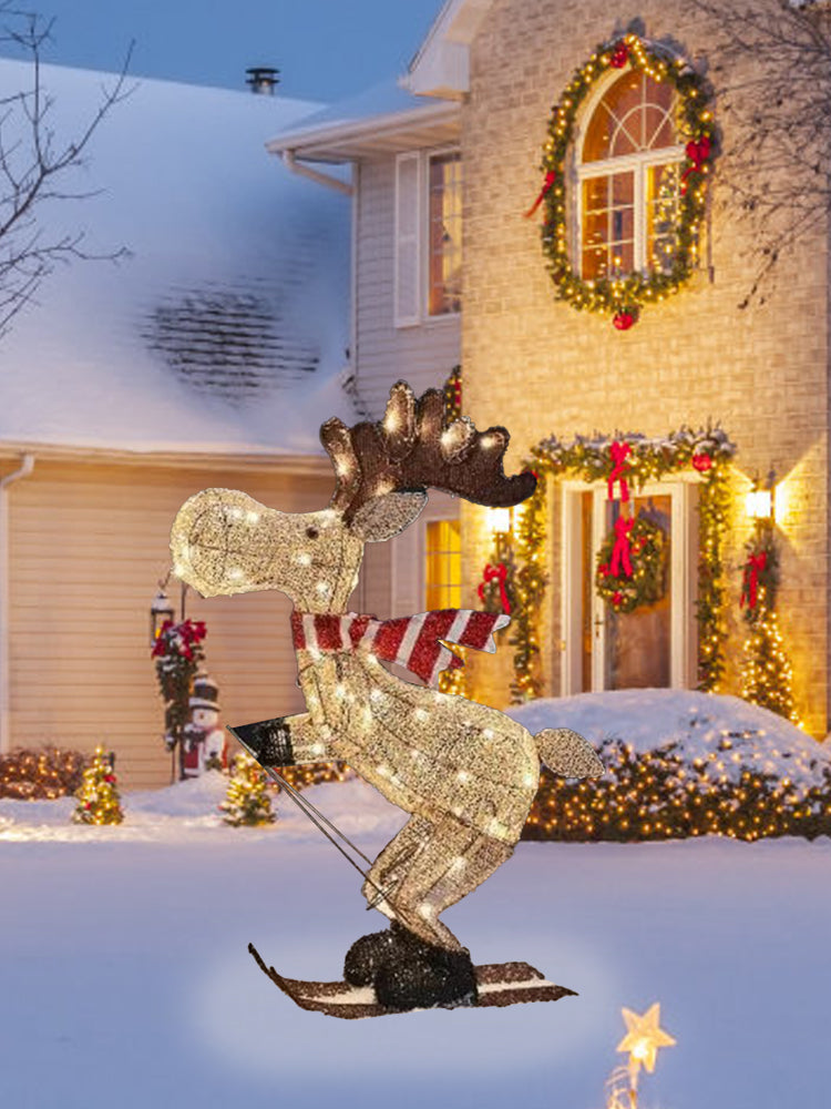 3D Glowing Reindeer Ornaments, Glowing Ski Reindeer Ornaments, LED Reindeer Lawn Decorations for Christmas Decoration