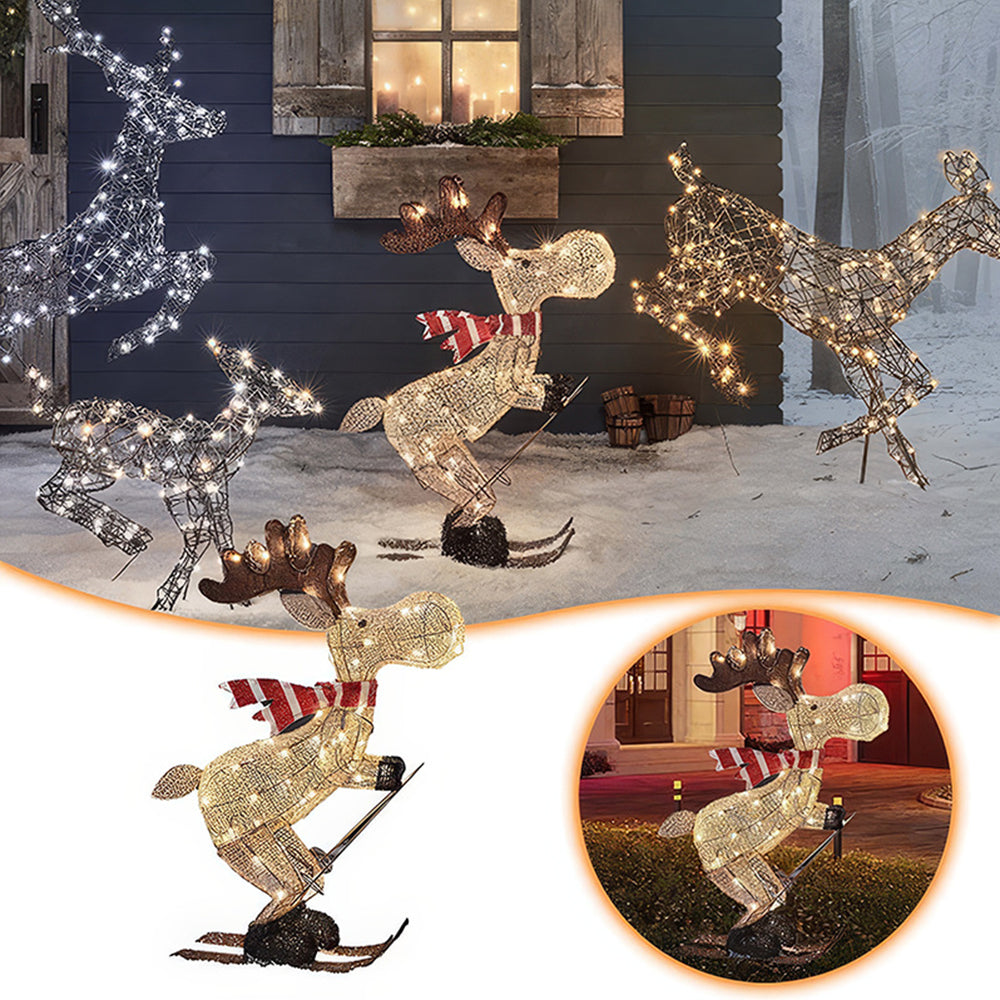 3D Glowing Reindeer Ornaments Glowing Ski Reindeer Ornaments LED Reindeer Lawn Decorations For Chri 1