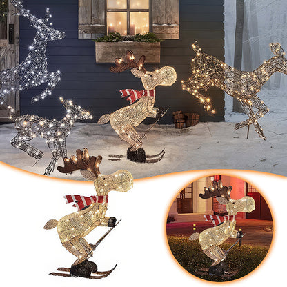 3D Glowing Reindeer Ornaments Glowing Ski Reindeer Ornaments LED Reindeer Lawn Decorations For Chri 1