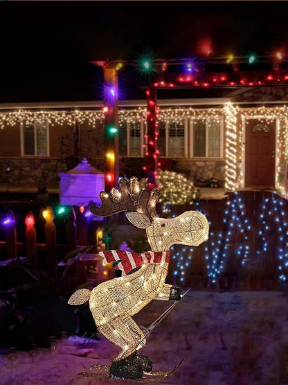 3D Glowing Reindeer Ornaments Glowing Ski Reindeer Ornaments LED Reindeer Lawn Decorations For Chri 2