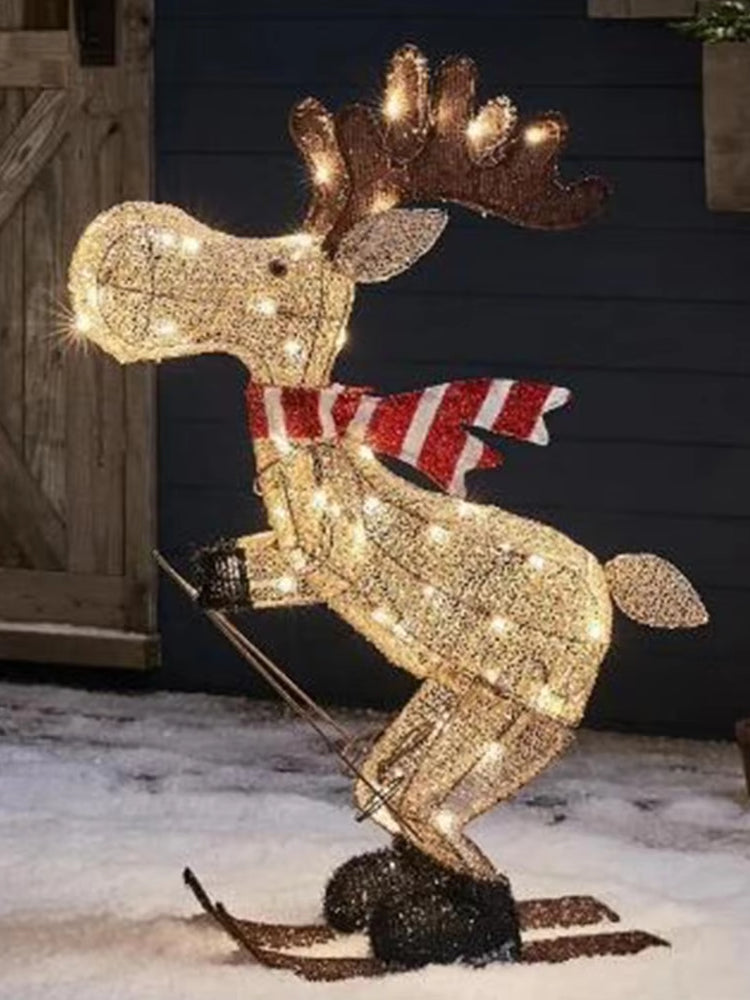 3D Glowing Reindeer Ornaments Glowing Ski Reindeer Ornaments LED Reindeer Lawn Decorations For Chri 4