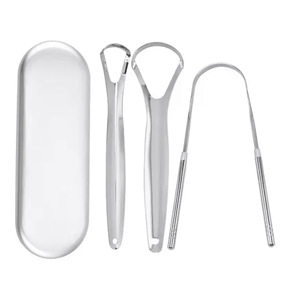 PureSteel Metal Tongue Scraper Cleaner Set