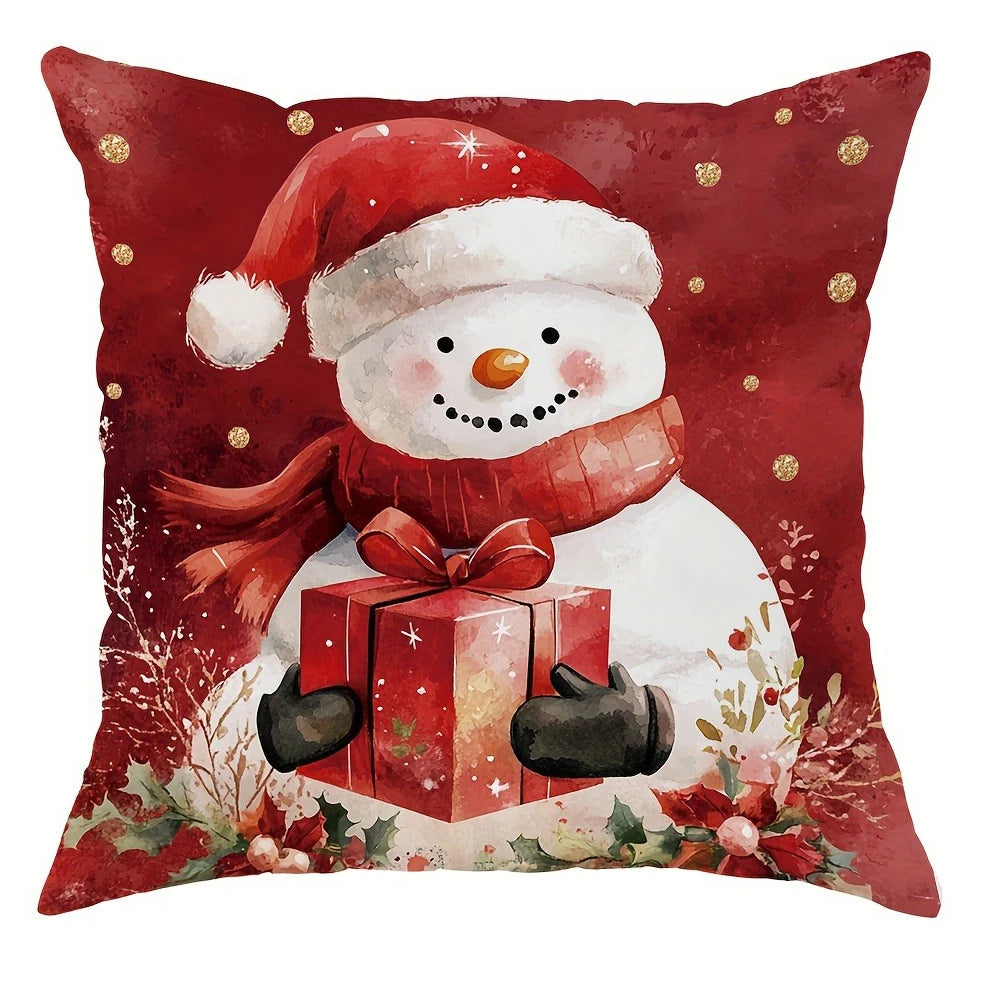 Santa Claus and Snowman Pillow Cover, Christmas Decoration Pillowcase, Gift Cushion for Sofa, Room and New Year