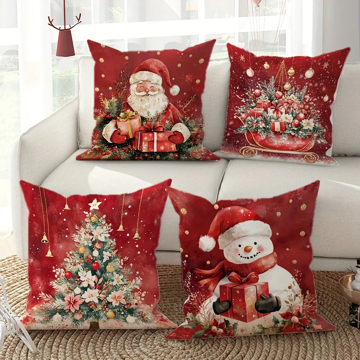 Santa Claus and Snowman Pillow Cover, Christmas Decoration Pillowcase, Gift Cushion for Sofa, Room and New Year