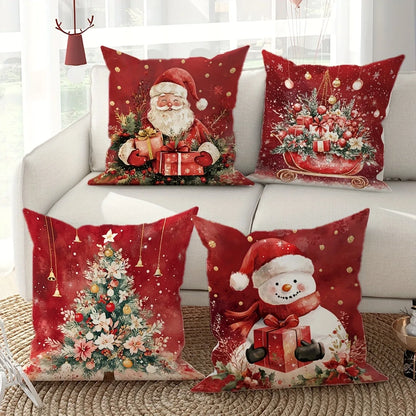 Santa Claus and Snowman Pillow Cover, Christmas Decoration Pillowcase, Gift Cushion for Sofa, Room and New Year