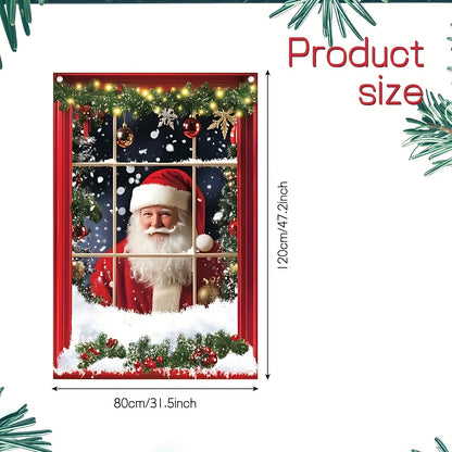 Christmas Snowman Door Cover, Christmas Decoration Christmas Santa Claus Window Cover, Decoration Xmas Curtain Hanging