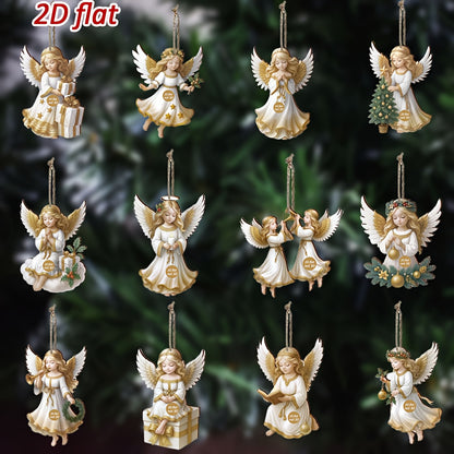 White Angel Pendant, Christmas Vintage Wooden, Merry Christmas Ornament, New Year Pendant Gift, Tree Decor Supplies
