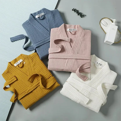 Lightweight Waffle Bathrobe, Cotton Terry Robe for Women and Men, Spring Summer Spa Robe, Long Sleeve Hotel Style Bath