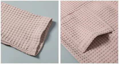 Lightweight Waffle Bathrobe, Cotton Terry Robe for Women and Men, Spring Summer Spa Robe, Long Sleeve Hotel Style Bath