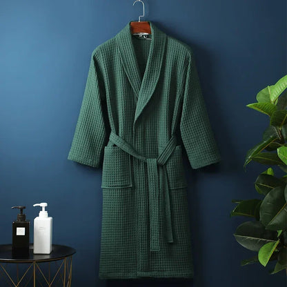 Lightweight Waffle Bathrobe, Cotton Terry Robe for Women and Men, Spring Summer Spa Robe, Long Sleeve Hotel Style Bath