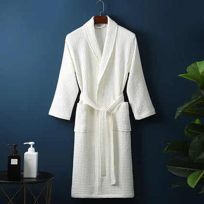 Lightweight Waffle Bathrobe, Cotton Terry Robe for Women and Men, Spring Summer Spa Robe, Long Sleeve Hotel Style Bath