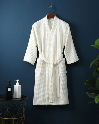 Lightweight Waffle Bathrobe, Cotton Terry Robe for Women and Men, Spring Summer Spa Robe, Long Sleeve Hotel Style Bath