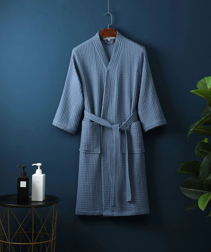 Lightweight Waffle Bathrobe, Cotton Terry Robe for Women and Men, Spring Summer Spa Robe, Long Sleeve Hotel Style Bath