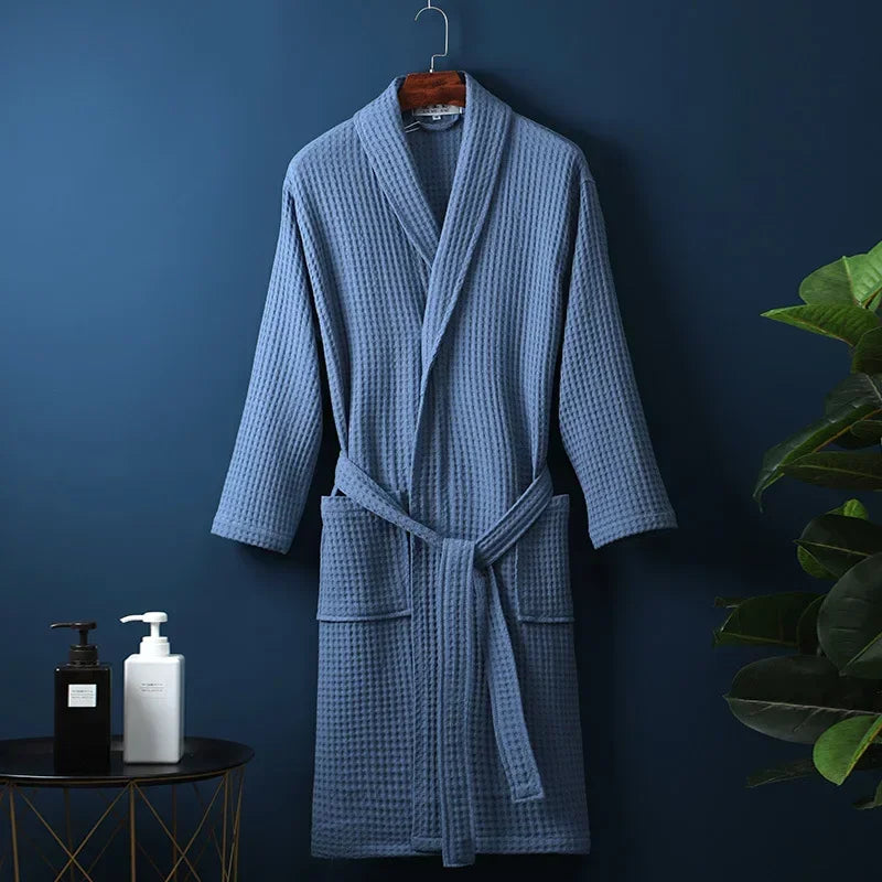Lightweight Waffle Bathrobe, Cotton Terry Robe for Women and Men, Spring Summer Spa Robe, Long Sleeve Hotel Style Bath
