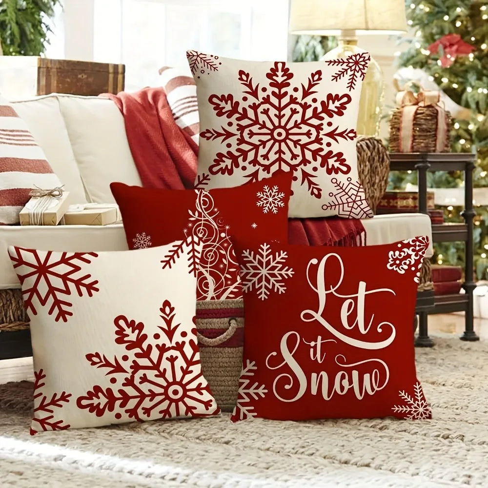 Red Snowflake Christmas Tree Pillow, Christmas Cushion Cover for Living Room Sofa, Holiday Home Decoration Pillowcase