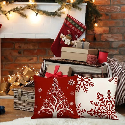 Red Snowflake Christmas Tree Pillow, Christmas Cushion Cover for Living Room Sofa, Holiday Home Decoration Pillowcase