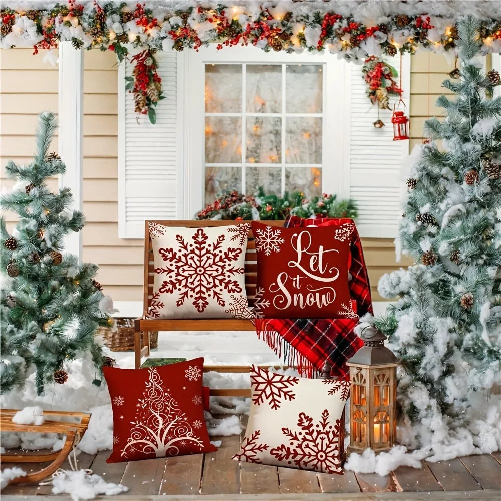 Red Snowflake Christmas Tree Pillow, Christmas Cushion Cover for Living Room Sofa, Holiday Home Decoration Pillowcase